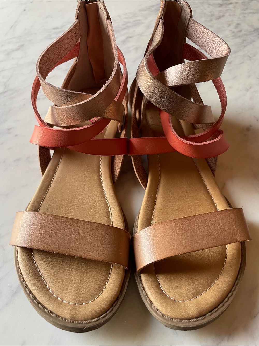 Blowfish Malibu Girls' Multi-Strap Sandals in Rose Gold and Coral